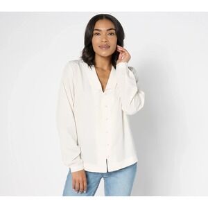 Me by Jennie Garth Emerson Drapey Blouse with Notched Collar natural, M #28"